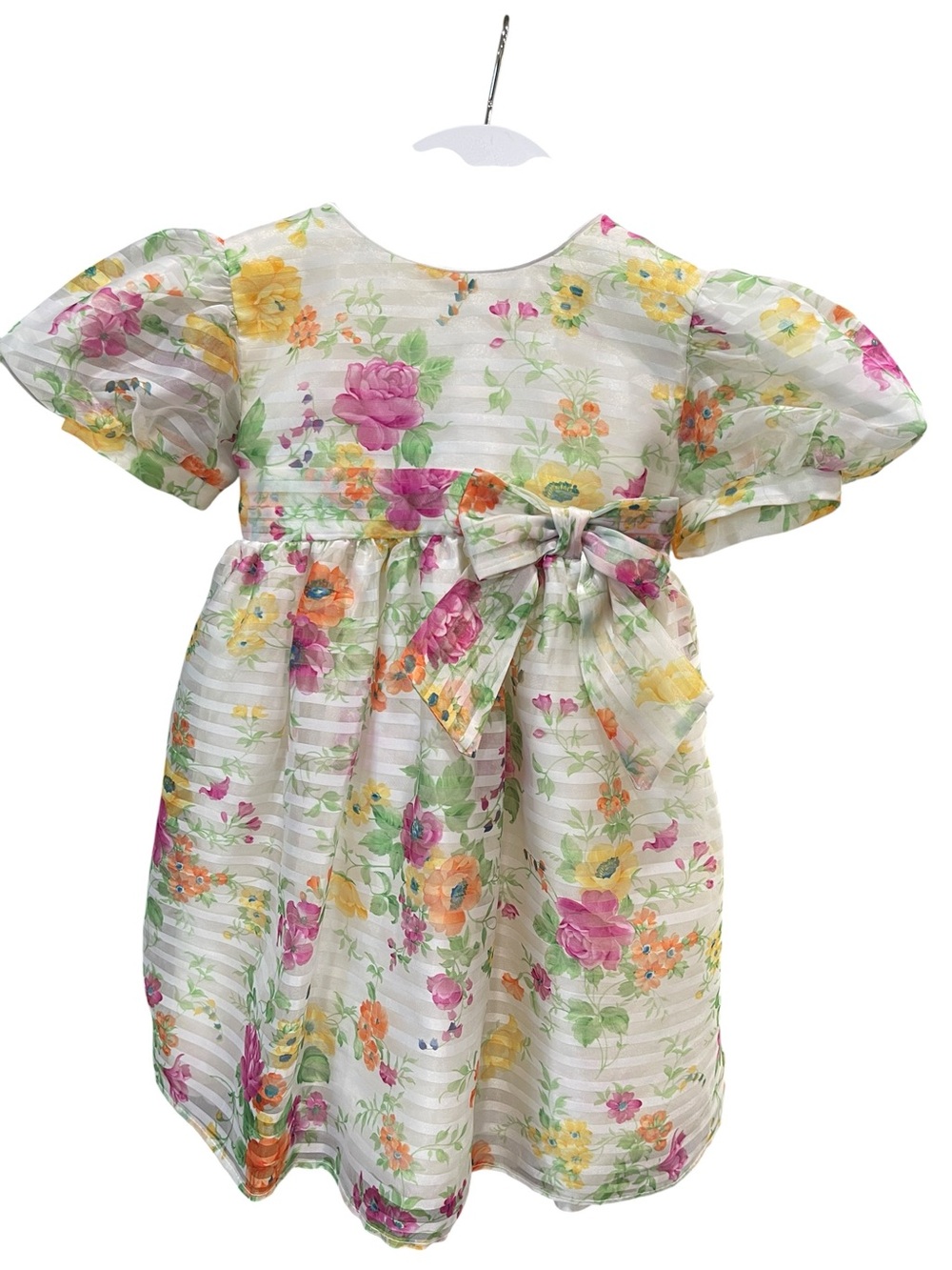 Vintage Sylvia Whyte For Neiman Marcus Floral Organza Puff Sleeve Dress SZ 3T